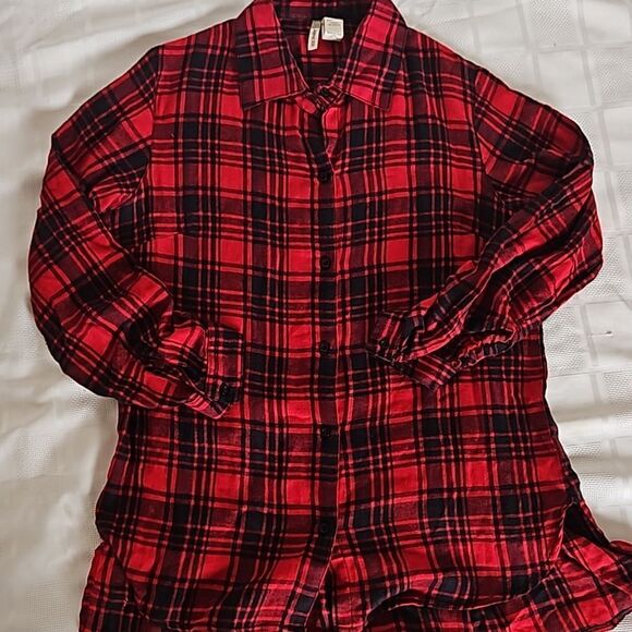 Japana Women's Buffalo Plaid Flannel Long Sleeves Button Down Shirt Medium Red - Picture 16 of 16